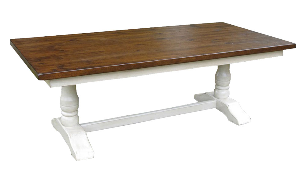 French Country Trestle Table in White Milk Paint