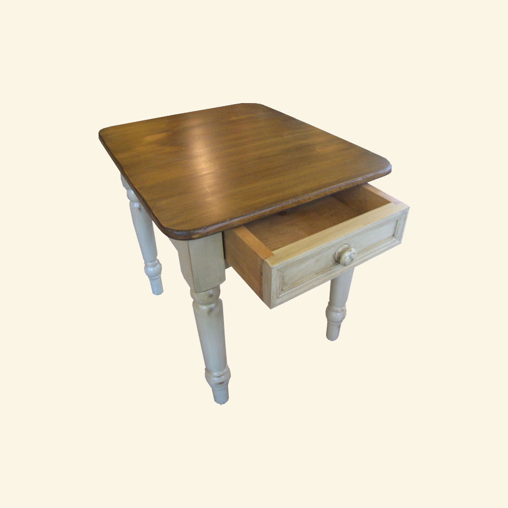 French Country Turned Leg End Table, Open Drawer