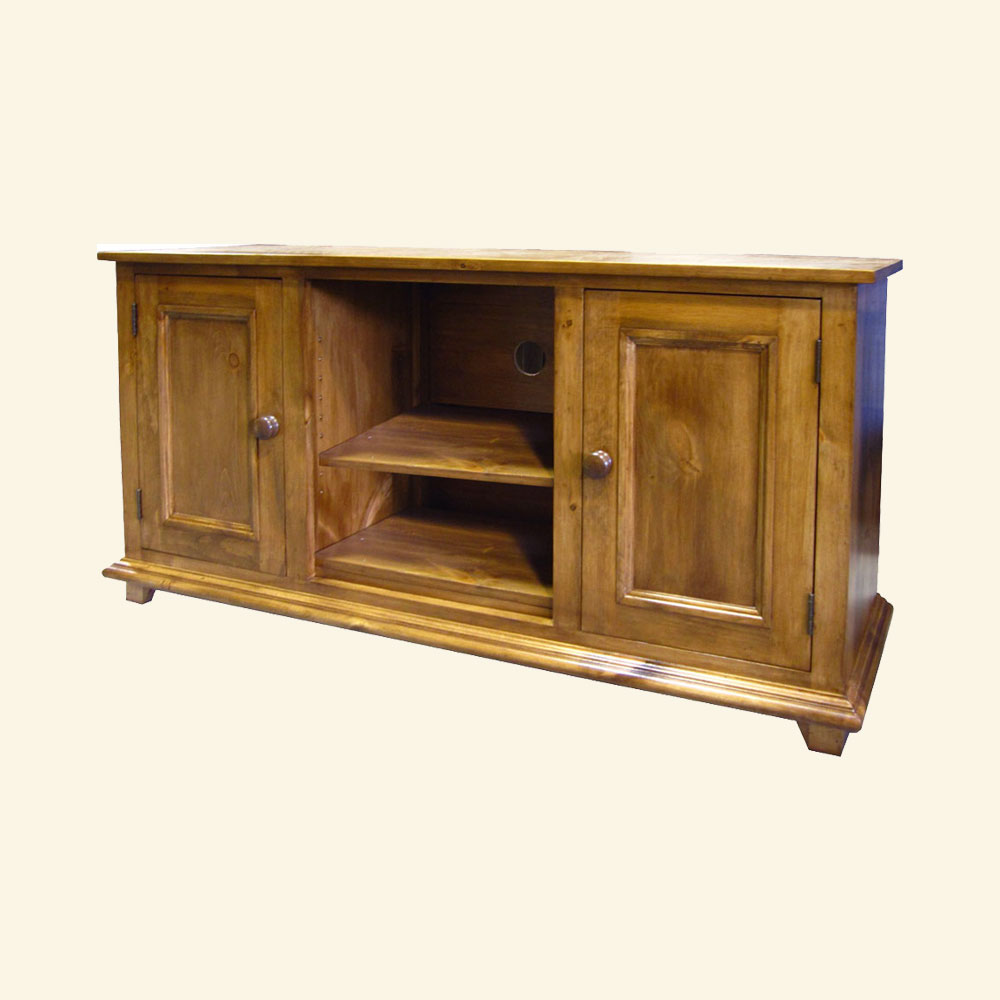 French Country TV Stand with Doors, Natural stain