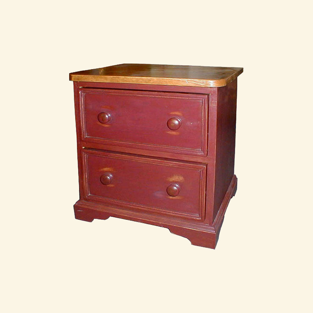 French Country Two Drawer End Table, painted Cranberry
