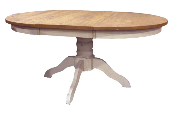 French Country 48 inch Round Pedestal Table, Champlain White with Natural stain top