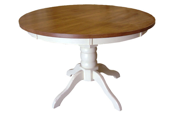 French Country 48 inch Round Pedestal Table, White with Natural top