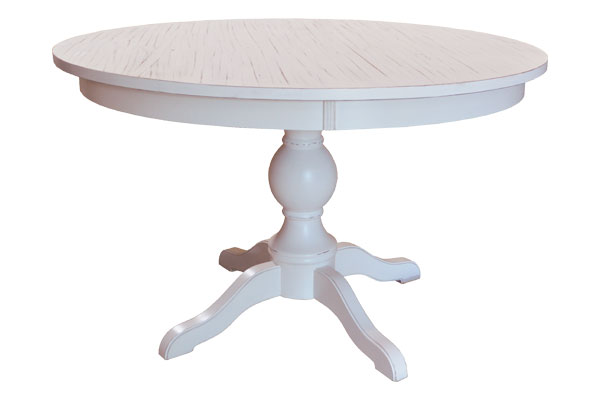 French Country 48 inch Round Turned Pedestal Table, White with painted top