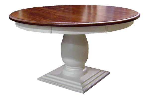 French Country 54 inch Pedestal Table, White with Sequoia top