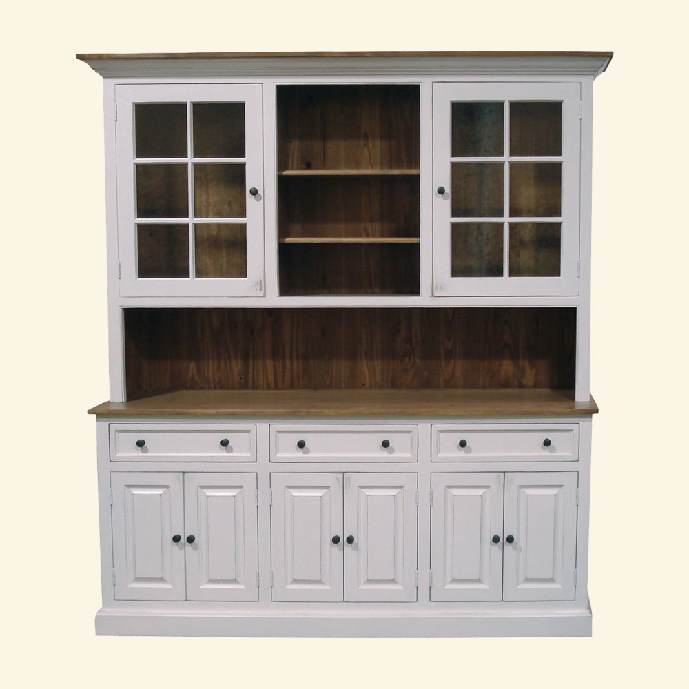 Custom open center shelf stepback cupboard in white paint