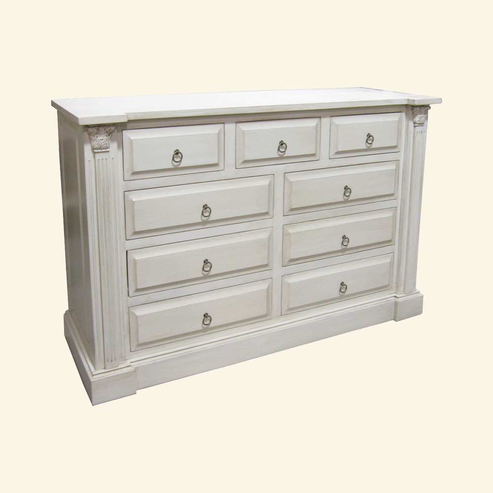 Custom provincial style bedroom dresser in white paint