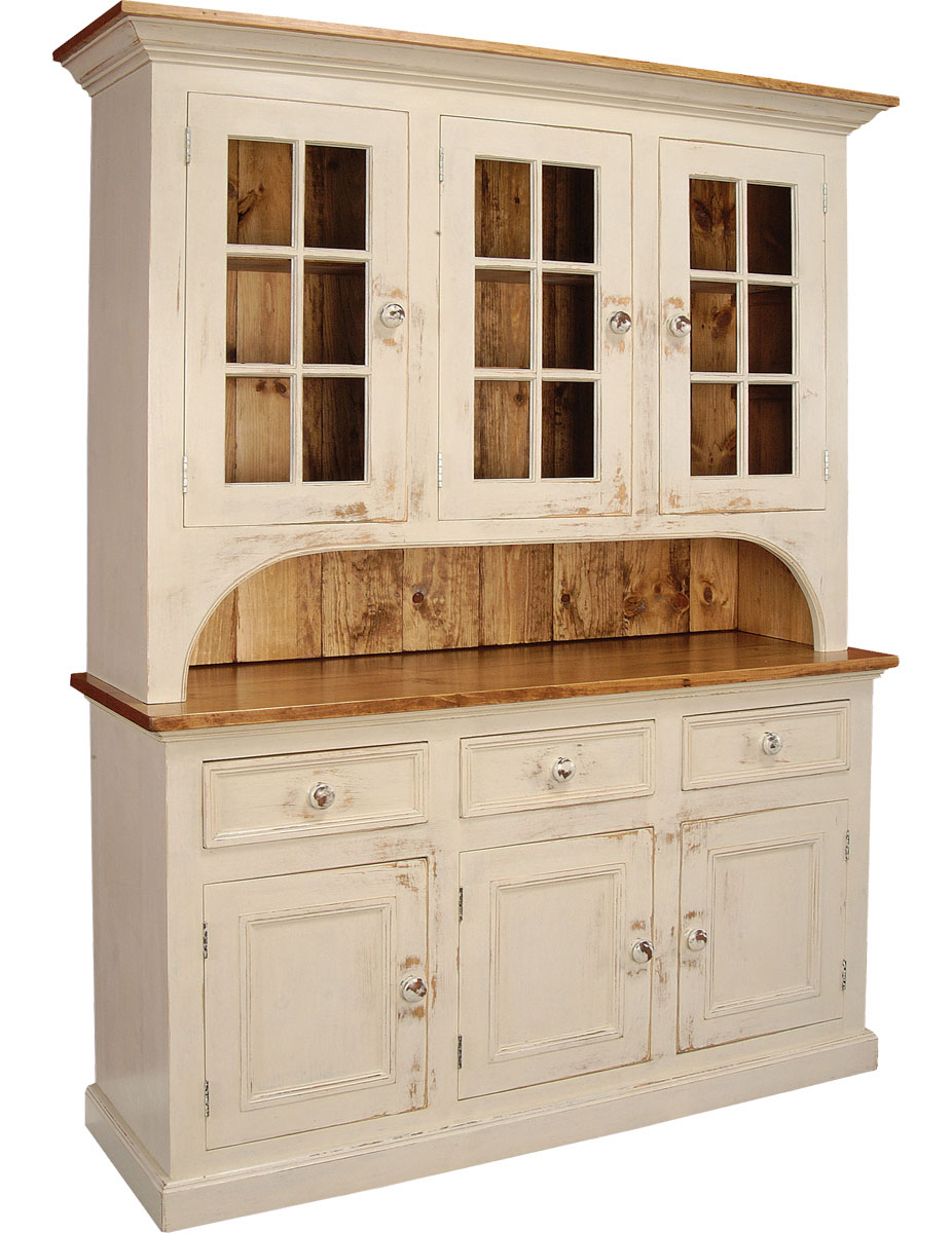French Country 3 Glass Door Stepback Cupboard painted