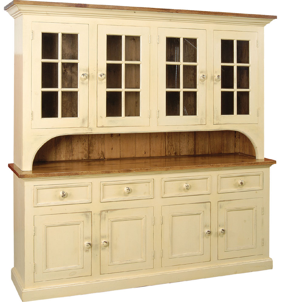 French Country 4 Glass Door Stepback Cupboard painted