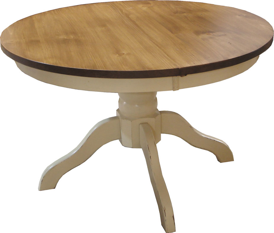 French Country 48 inch Round Pedestal Table painted Buttermilk with Natural stain top