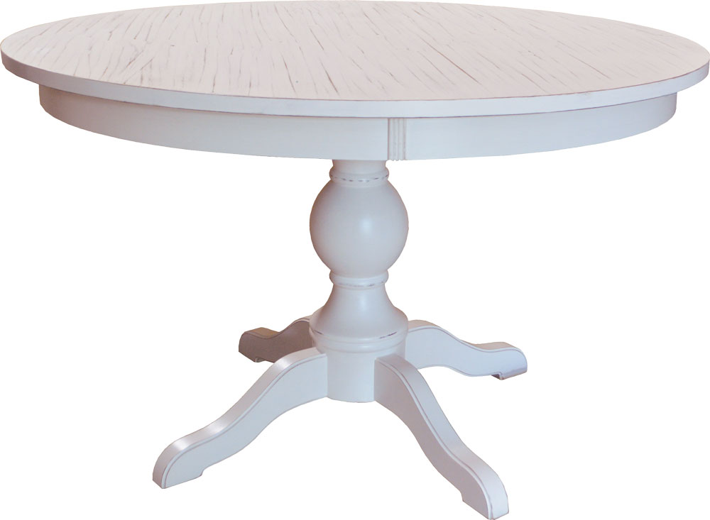 French Country 48 inch Round Turned Base Pedestal Table, Painted Top, Painted White