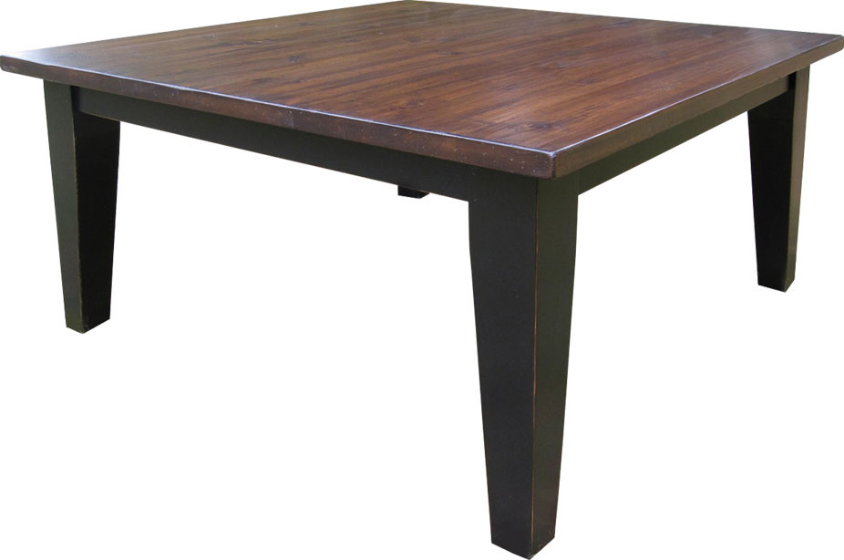 French Country 60 inch Square Table, Aged Finish Top, Painted Black