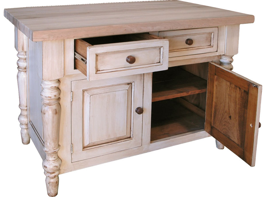 Butcher Block Kitchen Island open doors and drawers