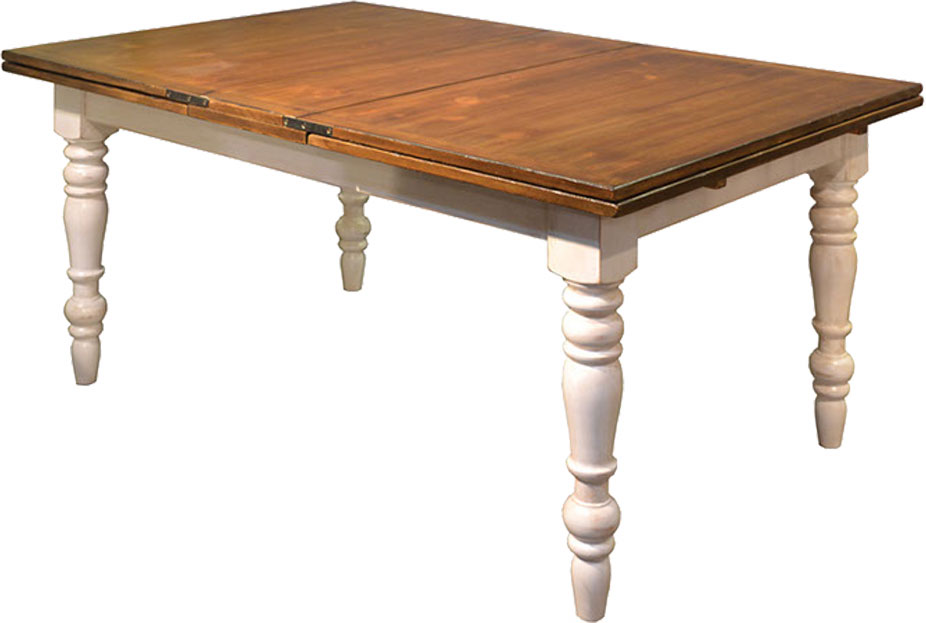 French Country Butterfly Farm Table, Stained Pine Top, Painted Sturbridge White