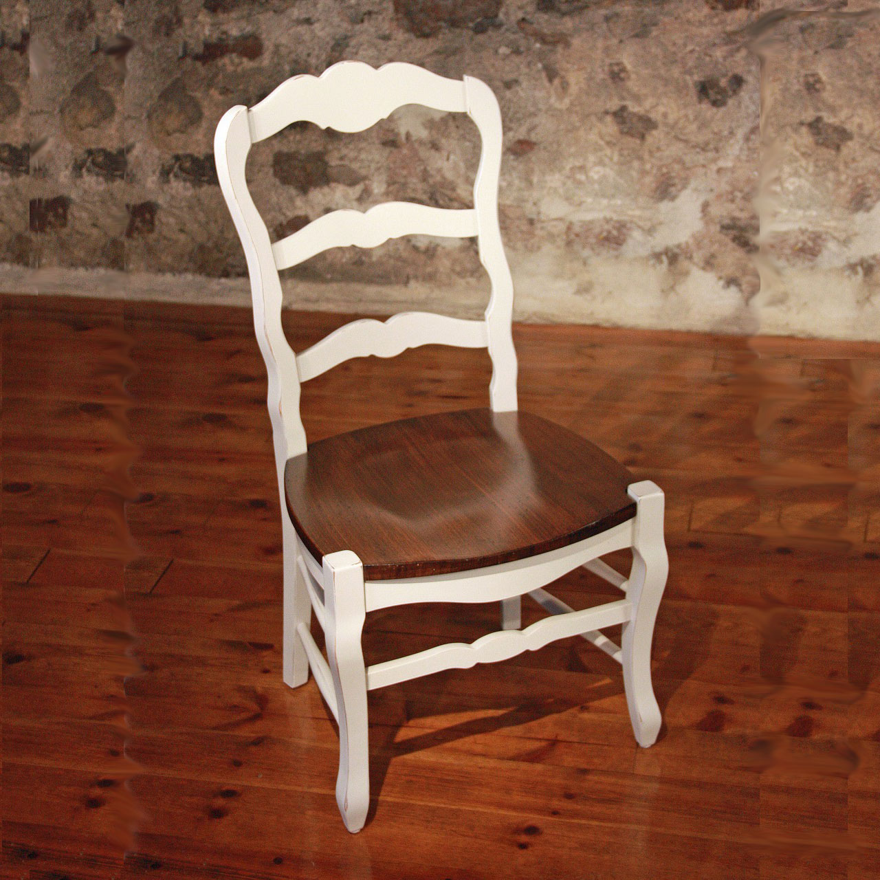 Country French Ladderback Chair, finished in white paint with solid wood seat