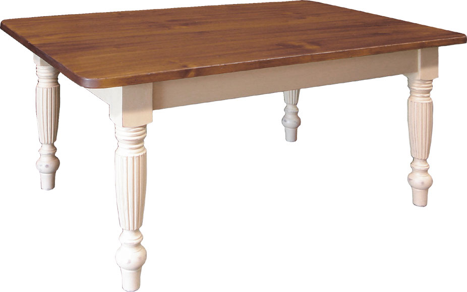 French Country Fluted Leg Table, Stained Pine Top, Painted Sturbridge White