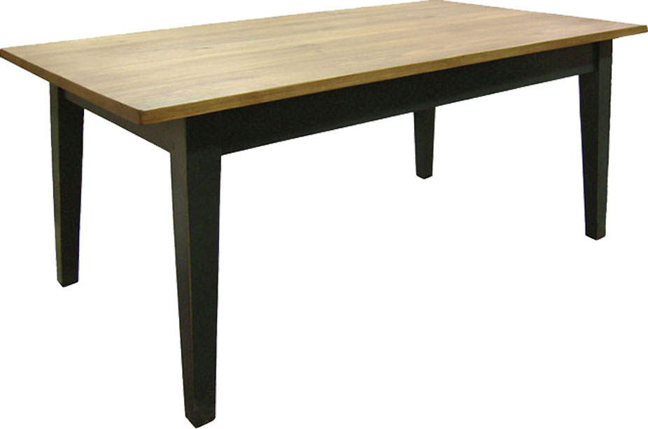 French Country Tapered, Square Leg Table, Stained Pine Top, Painted Black