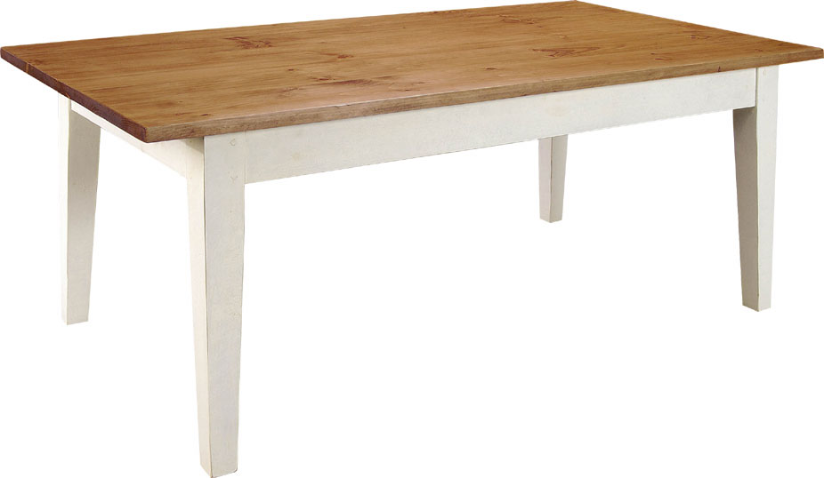 French Country Tapered, Square Leg Table, Stained Pine Top, Painted Sturbridge White