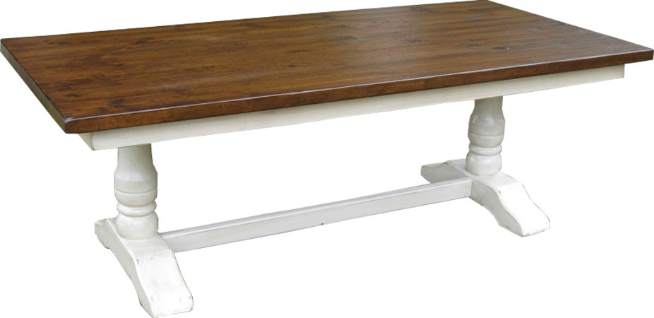 French Country Trestle Table, Sequoia Top, Painted White base