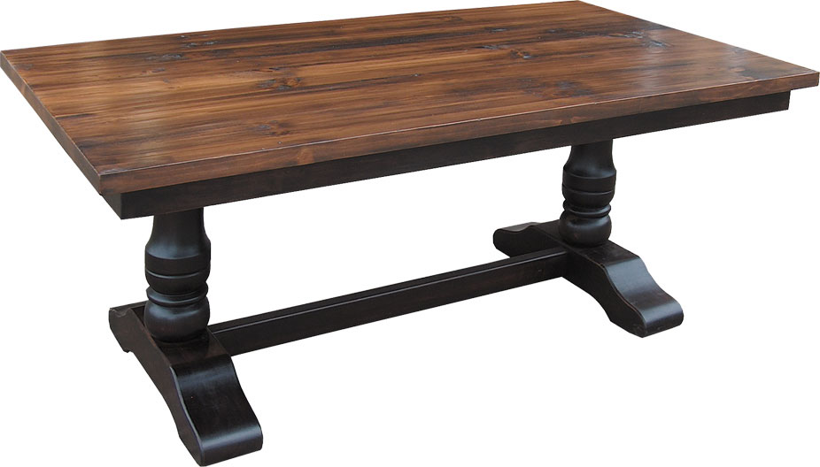 French Country Trestle Table, Sequoia Top, Painted Black base