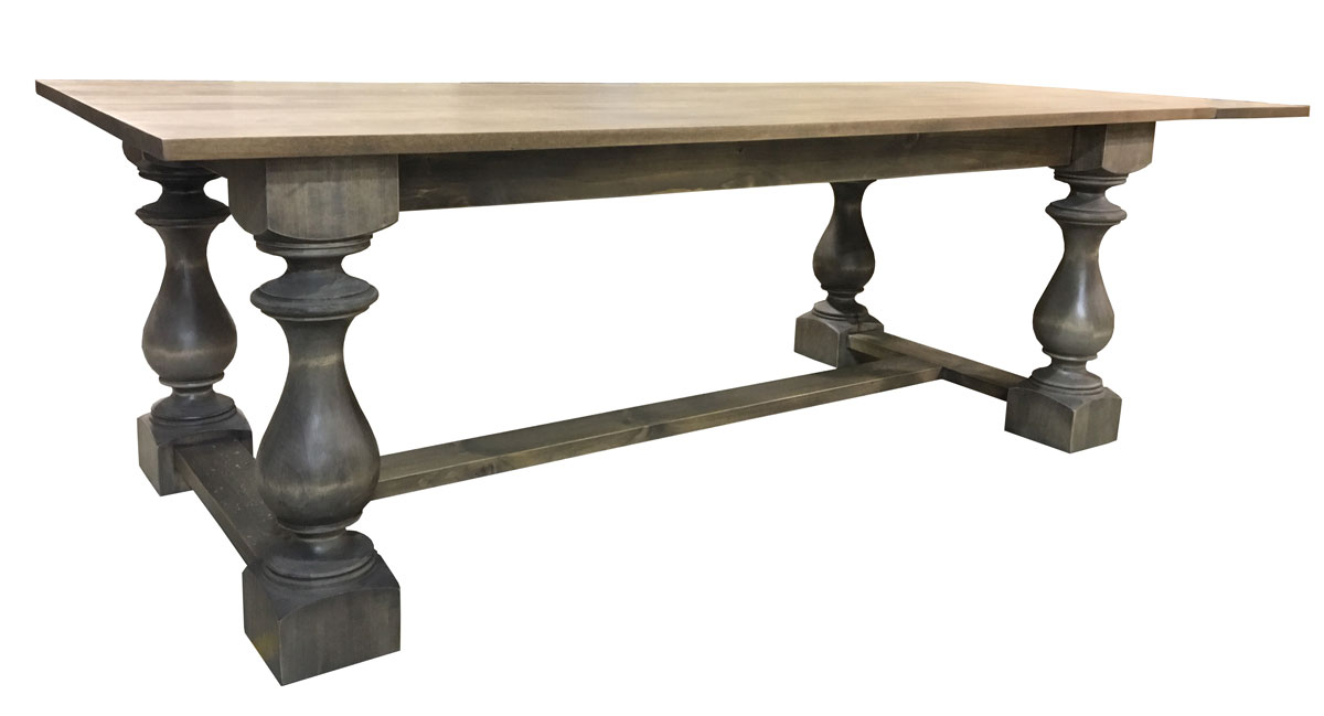 French Country Turned Leg Trestle Table, stained in coastal gray