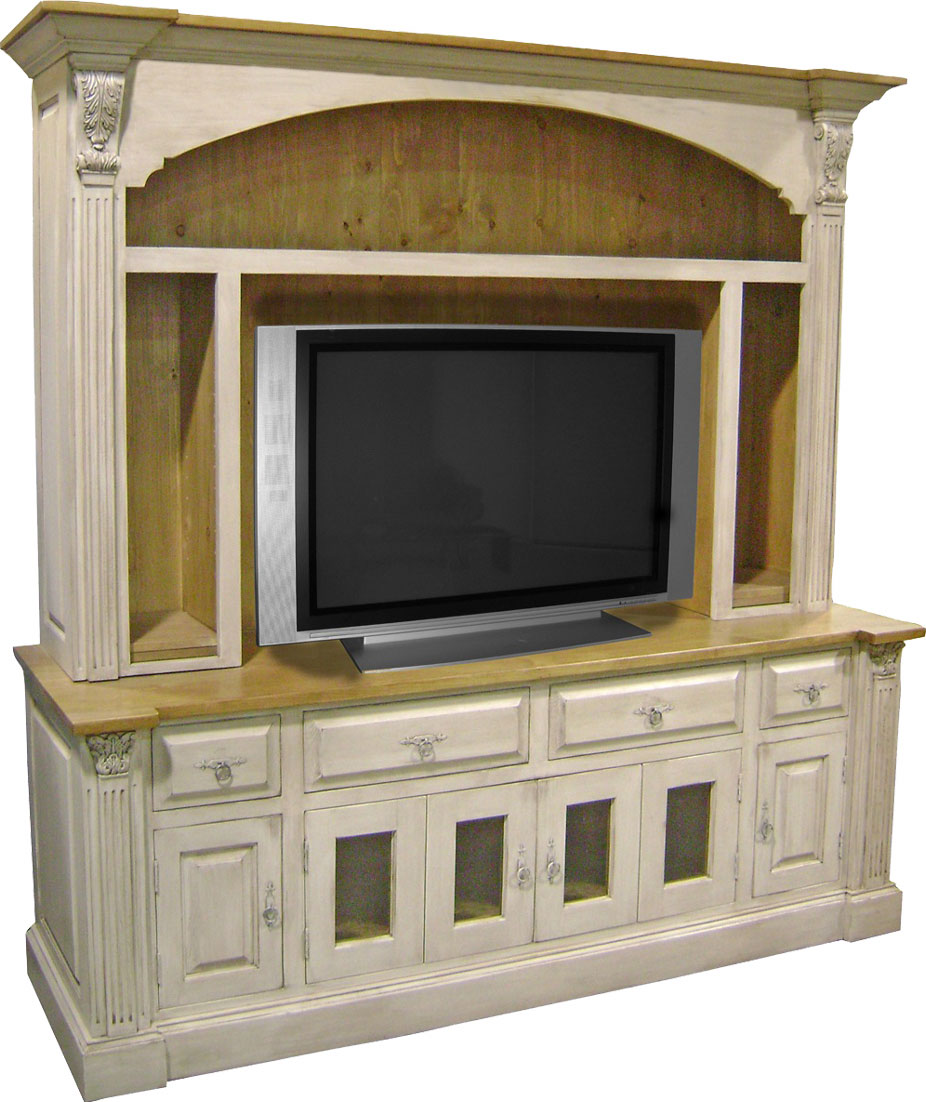 French Country Provincial TV Armoire, open shelf, painted