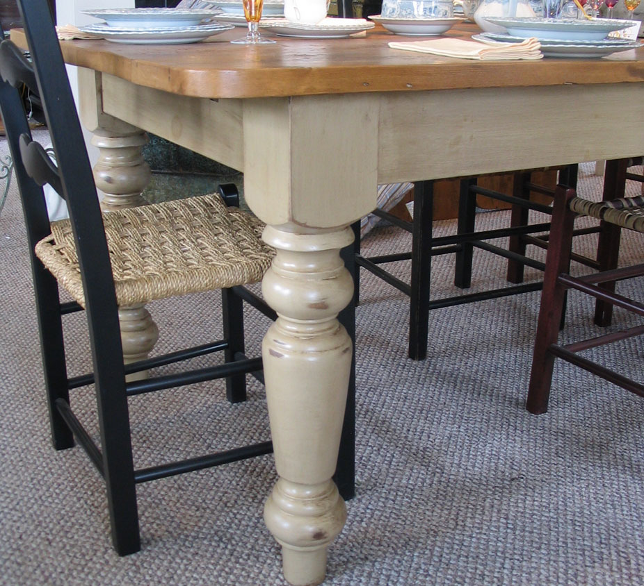 French Country Farm Table with Vintage Pine Wood Top and 5 inch Thick