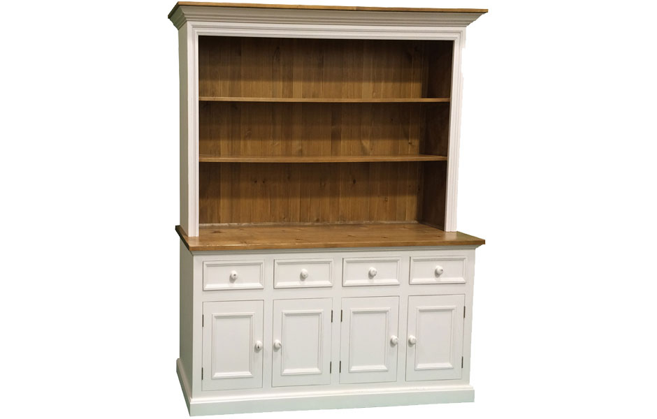 French Country 4 Door Open Shelf Stepback Cupboard 4 Door Open Cupboard Finished In Sturbridge White
