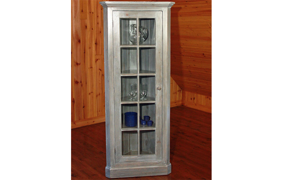 French Country Gl Door Corner Cupboard Dining Gl Door Corner Cupboard Finished In Storm Gray