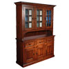 French Country Three Glass Door Stepback Cupboard in Sequoia aged finish stain