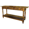French Country Turned Leg Sofa Table stained Caramel