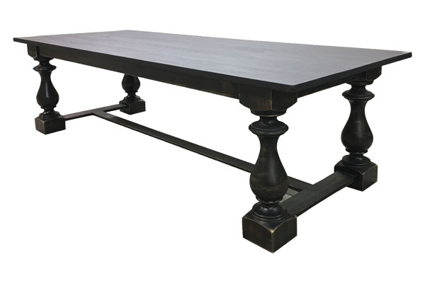 French Country Turned Leg Trestle Table, stained in Ebony stain