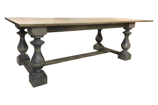 French Country Turned Leg Trestle Table, stained in Coastal Gray